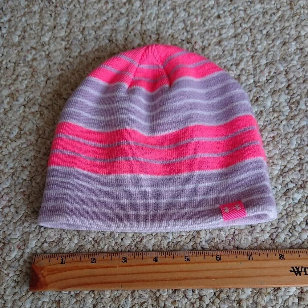 Under Armour Kids Striped Beanie - Pink and Purple size Youth